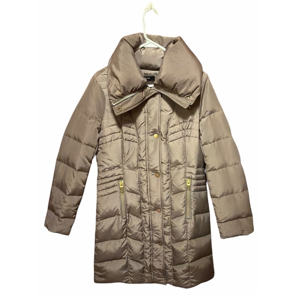 Kenneth Cole Knee Length Quilted Down Gray Puffer Coat Small (long Jacket)